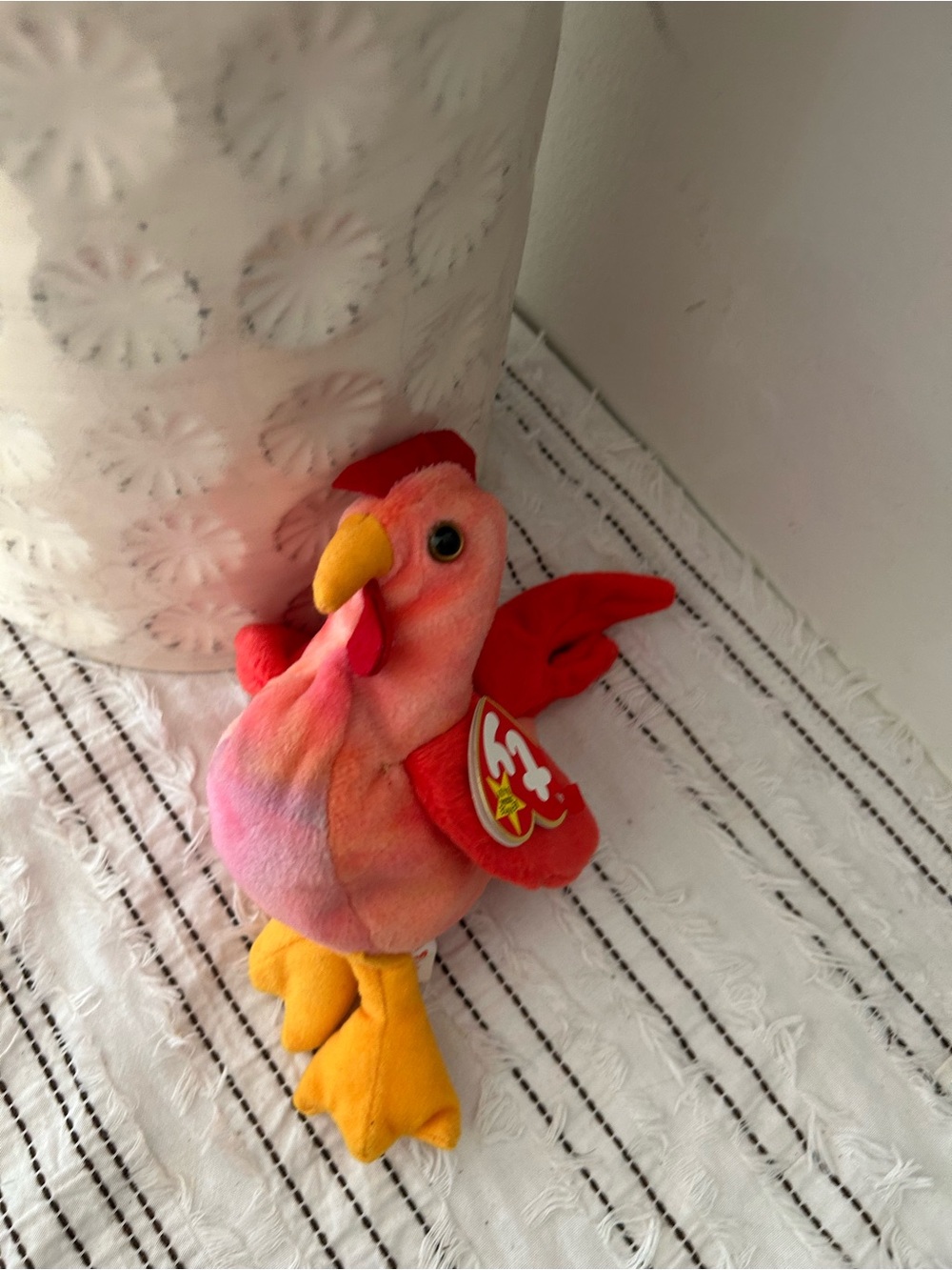 Vintage 1996 Ty Beanie Baby Strut Pink and Red Rooster Beanie Plush